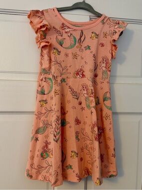 Disney 4T Peach Mermaid Print Ruffle Sleeve Dress